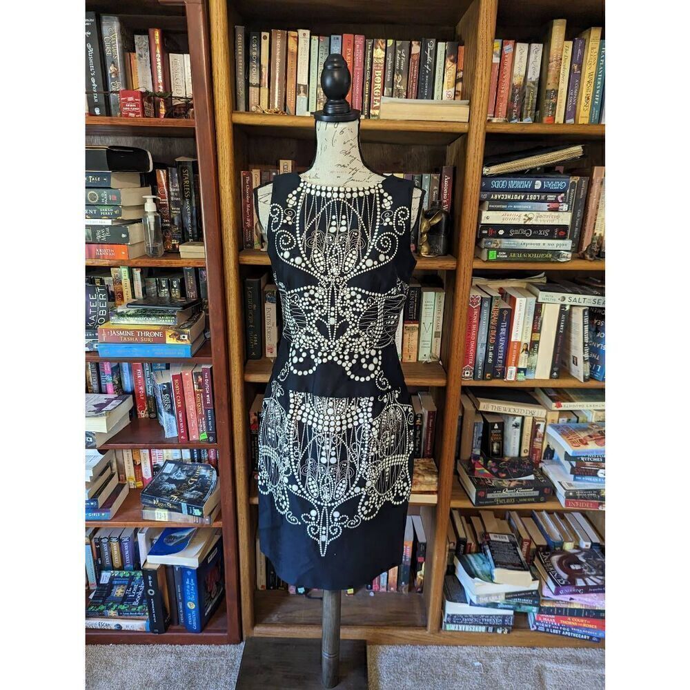 David Meister body con shift dress sz 4 nwot cotton blend knee length printed